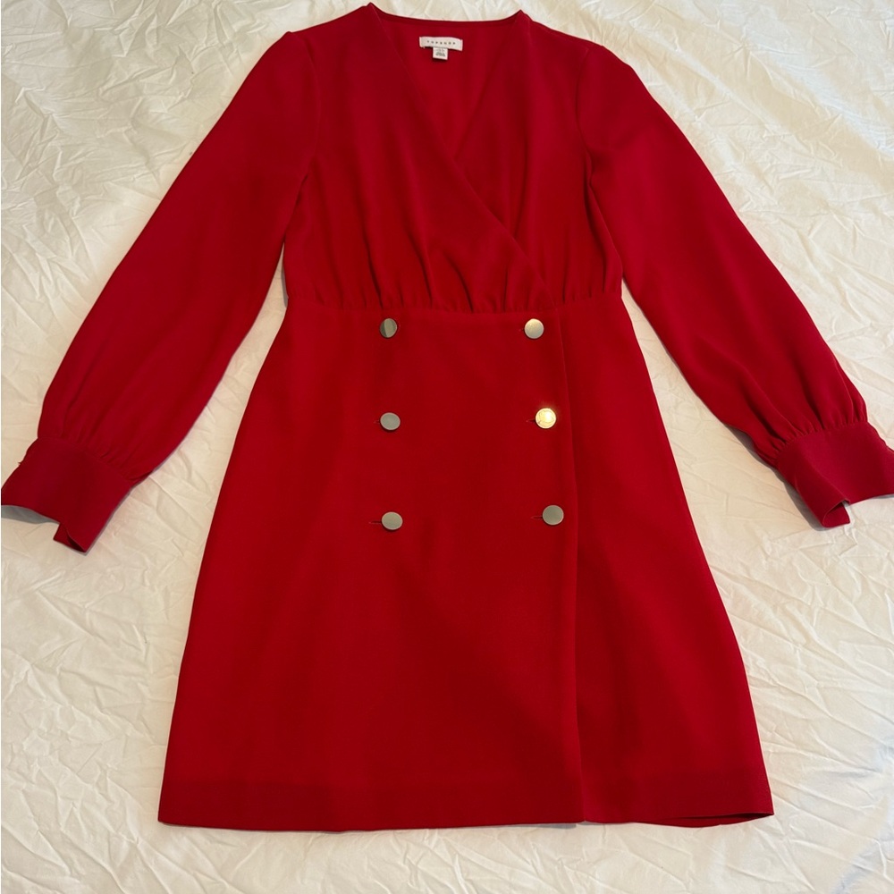 Topshop Red Wrap-Style Mini Dress – Size US 4
